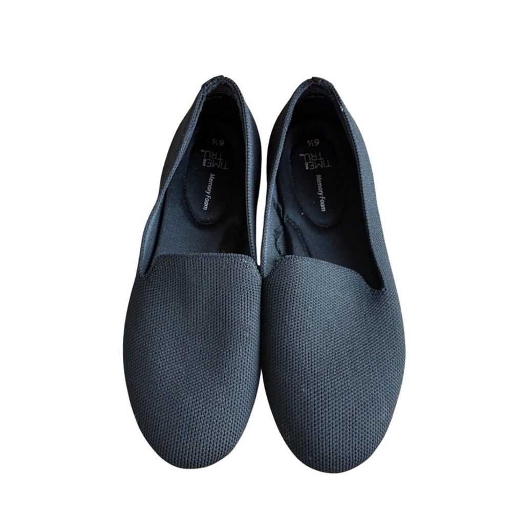 Time and Tru Womens Black Knit Memory Foam Slip On Loafers Size 6.5
